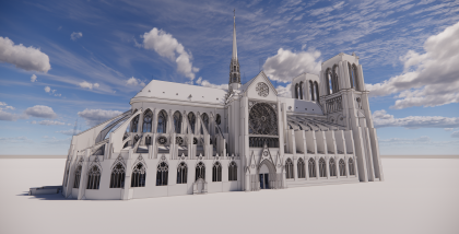 Autodesk создал трехмерные цифровые визуализации, изображающие Нотр-Дам с разных ракурсов и положения солнца.