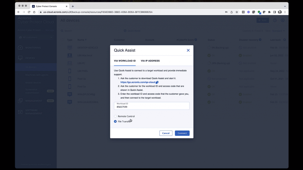 Расширенное управление Acronis: Удаленный рабочий стол и помощь. В этом видео мы покажем, как использовать удаленный рабочий стол и вспомогательные функции, включенные в Acronis Advanced Management. Получайте доступ к удаленным рабочим нагрузкам и быстро решайте технические проблемы, экономя время и обеспечивая надежную поддержку с отличной производительностью — даже в случаях ограниченной пропускной способности. Киберпротект, Купить Кибер Бэкап, Купить Кибер Протего, Купить Кибер Инфраструктура, Acronis Advanced Management