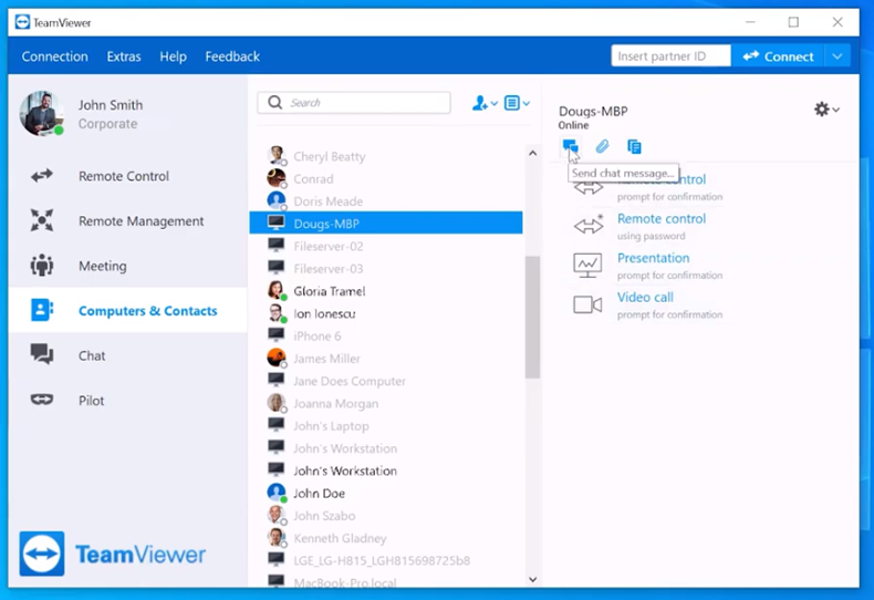 В главном окне TeamViewer на панели состояния нажмите кнопку Компьютеры и контакты