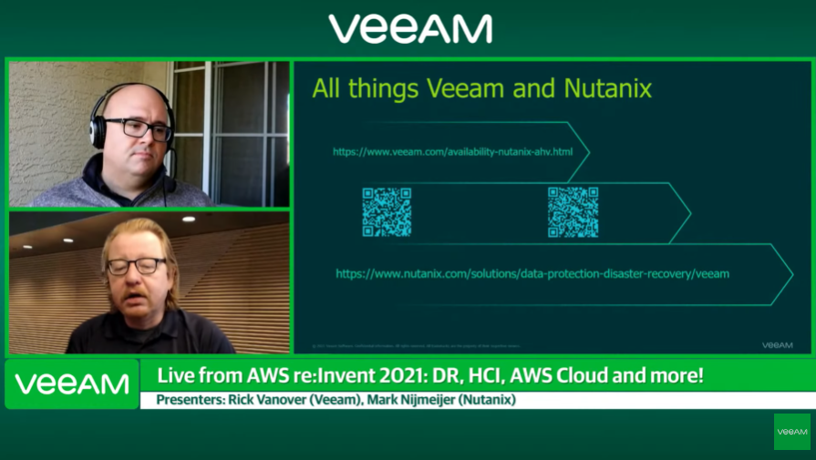 Прямая трансляция с AWS re: Invent 2021: DR, HCI, облако AWS и многое другое! Присоединяйтесь к нам, чтобы ознакомиться с AWS RE: Invent 2021, включая новейшие разработки в области гибридной облачной инфраструктуры! Ведущие: Рик Вановер из Veeam и Марк Неймейер из Nutanix. Veeam Software, Купить Veeam Backup Essentials, Купить Veeam Backup & Replication, Купить Veeam ONE Прямая трансляция с AWS re: Invent 2021: DR, HCI, облако AWS и многое другое! Присоединяйтесь к нам, чтобы ознакомиться с AWS RE: Invent 2021, включая новейшие разработки в области гибридной облачной инфраструктуры! Ведущие: Рик Вановер из Veeam и Марк Неймейер из Nutanix. Veeam Software, Купить Veeam Backup Essentials, Купить Veeam Backup & Replication, Купить Veeam ONE