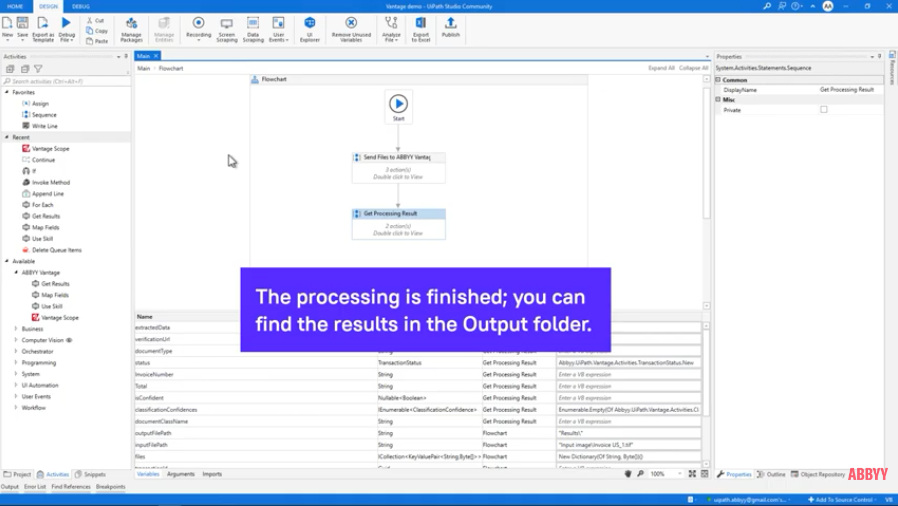 ABBYY Vantage: Разъем для UiPath - Видеоурок. Посмотрите это видео и узнайте, как использовать Vantage activities через UiPath. Обработайте документ и получите первые результаты менее чем за минуту!