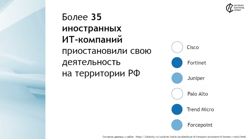 Российский межсетевой экран ИКС: кейсы по переходу с зарубежного ПО, импортозамещение в it. Импортозамещение в it: вынужденная необходимость или возможности для развития отечественного программного обеспечения? За последний месяц состав игроков на рынке межсетевых экранов сильно изменился, ведущие мировые разработчики покинули российский рынок, а миграция на отечественное ПО стала главным фактором развития ИТ-сектора. На этом вебинаре мы поговорим о том, как Интернет Контроль Сервер позволит заменить зарубежные решения класса UTM и NGFW, в чем преимущества использования российской разработки, какие дополнительные функциональные возможности реализованы в ИКС. Вы узнаете о льготных условиях перехода с аналогичного ПО на Интернет Контроль Сервер, а также вам будут продемонстрированы практические кейсы по решению наиболее важных задач информационной безопасности. Купить Контент-фильтр (ИКС) для школ, Купить Межсетевой экран ИКС для госструктур (серт.ФСТЭК), UTM, NGFW, it Российский межсетевой экран ИКС: кейсы по переходу с зарубежного ПО, импортозамещение в it. Импортозамещение в it: вынужденная необходимость или возможности для развития отечественного программного обеспечения? За последний месяц состав игроков на рынке межсетевых экранов сильно изменился, ведущие мировые разработчики покинули российский рынок, а миграция на отечественное ПО стала главным фактором развития ИТ-сектора. На этом вебинаре мы поговорим о том, как Интернет Контроль Сервер позволит заменить зарубежные решения класса UTM и NGFW, в чем преимущества использования российской разработки, какие дополнительные функциональные возможности реализованы в ИКС. Вы узнаете о льготных условиях перехода с аналогичного ПО на Интернет Контроль Сервер, а также вам будут продемонстрированы практические кейсы по решению наиболее важных задач информационной безопасности. Купить Контент-фильтр (ИКС) для школ, Купить Межсетевой экран ИКС для госструктур (серт.ФСТЭК), UTM, NGFW, it