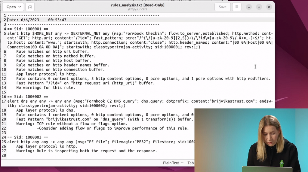 Лаборатория Касперского. Оптимизация Suricata правил: применение Engine Analysis. Добро пожаловать в увлекательный мир Suricata правил! В заключительном видео серии лайфхаков по Suricata мы расскажем об интересной опции Engine Analysis, которая позволяет получить информацию о работе движка при обработке правил. Вместе с Татьяной Шишковой, Lead Security Researcher в команде GReAT, мы разберем, как с использованием этой опции создается отдельный лог-файл и какую информацию из него можно получить. А курс "Suricata for incident response and threat hunting" от Kaspersky X Training позволит вам изучить все возможности Suricata в области реагирования на инциденты и поиска угроз, а также научит создавать эффективные правила для обнаружения вредоносного трафика. Kaspersky Lab, Купить Антивирус Касперского, Engine Analysis, Kaspersky X Training, GReAT