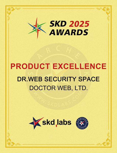 Для «Доктор Веб» это уже третья подобная награда подряд. В 2023 году Dr.Web Security Space 12.0 для Windows выиграл в категории «Безопасность персональных компьютеров», в 2024 антивирусное решение для персональных компьютеров вновь было признано лучшим, а Dr.Web Mobile Engine SDK победил в категории «Антивирусные движки». SKD AWARDS — это ежегодная премия, проводимая SKD Labs, всемирно известной независимой лабораторией тестирования и сертификации в области информационной безопасности. Неофициально эту премию называют «Оскар для продуктов кибербезопасности» и рассматривают в качестве одного из важных показателей при оценке эффективности специализированных продуктов. В рамках премии, продукты проходят серию тестов, в ходе которых оцениваются их функциональность, производительность, технические инновации, поведение в реальных сценариях, способность обнаружения угроз и реагирование на них Для «Доктор Веб» это уже третья подобная награда подряд. В 2023 году Dr.Web Security Space 12.0 для Windows выиграл в категории «Безопасность персональных компьютеров», в 2024 антивирусное решение для персональных компьютеров вновь было признано лучшим, а Dr.Web Mobile Engine SDK победил в категории «Антивирусные движки». SKD AWARDS — это ежегодная премия, проводимая SKD Labs, всемирно известной независимой лабораторией тестирования и сертификации в области информационной безопасности. Неофициально эту премию называют «Оскар для продуктов кибербезопасности» и рассматривают в качестве одного из важных показателей при оценке эффективности специализированных продуктов. В рамках премии, продукты проходят серию тестов, в ходе которых оцениваются их функциональность, производительность, технические инновации, поведение в реальных сценариях, способность обнаружения угроз и реагирование на них
